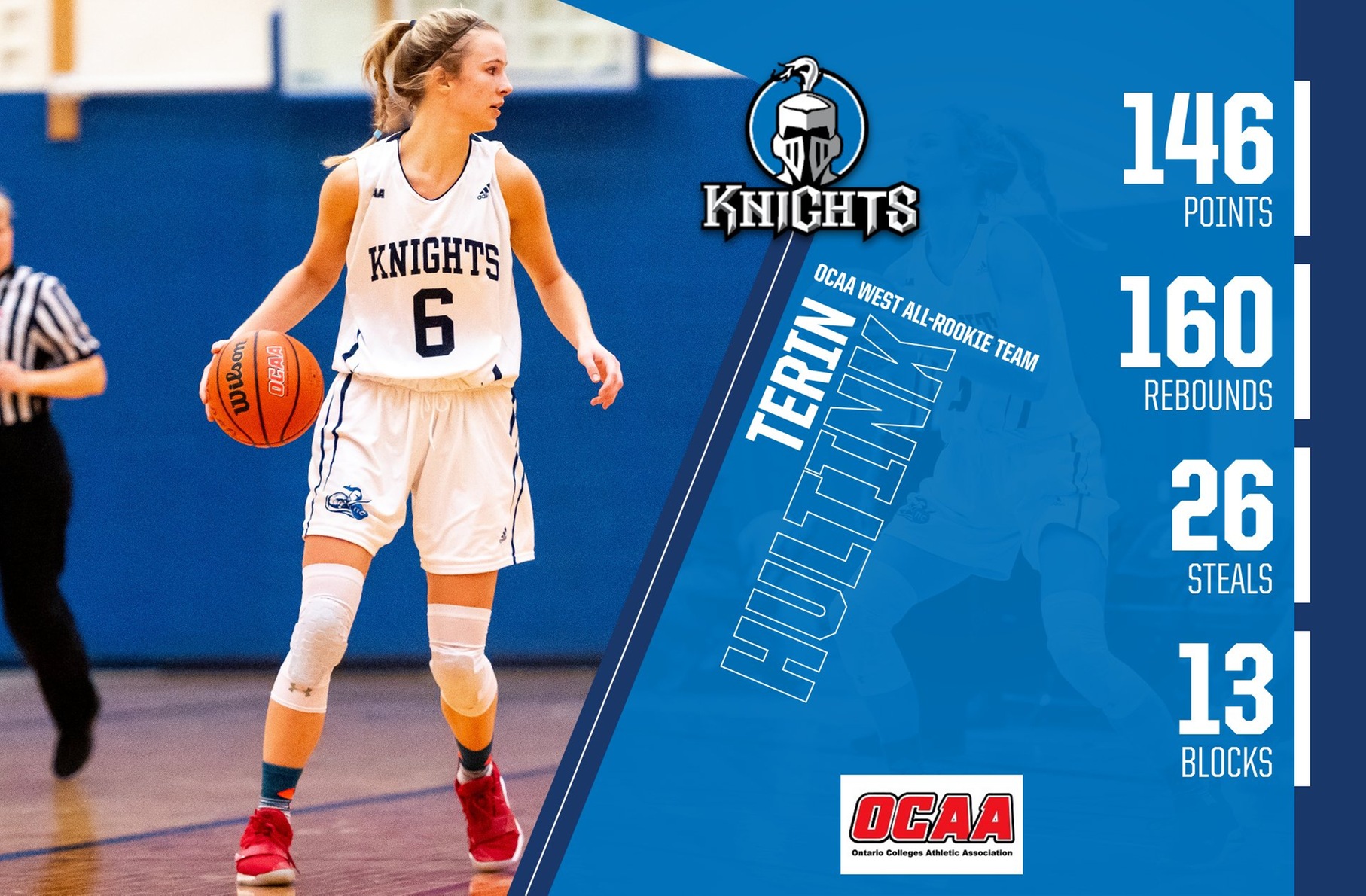 Hultink Picks up OCAA West All-Rookie Team Status at 2020 Basketball Championship Banquet
